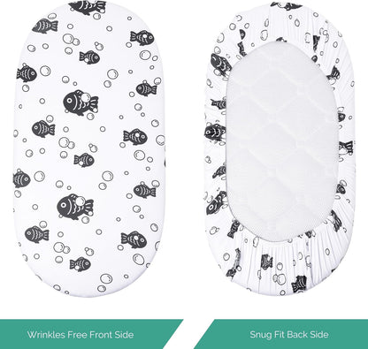 Bassinet Sheets for Papablic, CoZee, Cowiewie, Ezebaby, Nawahev Baby Bassinet Bedside Sleeper by TansyPanda, 3PC, 33x20, Ultra Soft, Breathable Snug Fit, Unisex Boys Girls, Gray White (Space Rockets)