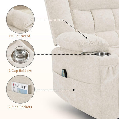 Korser 360° Swivel Rocker Recliner for Adults, Nursery Glider Recliner with Massage and Heating, Rocking Chair with Cup Holder, Manual Recliner Chair for Living Room, Bedroom (Fabric, Beige)