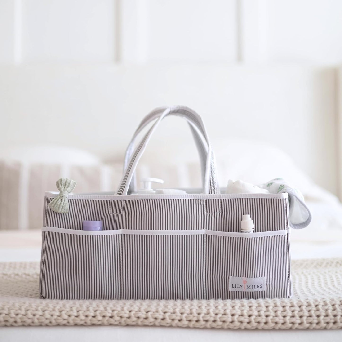 Lily Miles Baby Diaper Caddy Organizer - Large Tote Bag for Newborn essentials Boy or Girl - Baby Shower Basket - Nursery Must Haves - Registry Favorites - Newborn Caddie Car Organizer