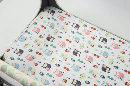 Onacosht Pack and Play Sheets 3 Pack for Baby Boy, Stretchy Jersey Knitted Portable Mini Crib Sheets Playard Mattress Cover, Woodland Animal Elephant Fox Lion Bear Giraffe Zebra Printing