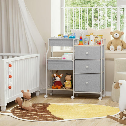 Modanais Baby Diaper Caddy Organizer Cart - 3 Tier Rolling Cart with Dividers and Drawers, Easy To Assemble, Mobile Utility Cart with Wheels for Nursery, Bedroom, Changing Table & Crib