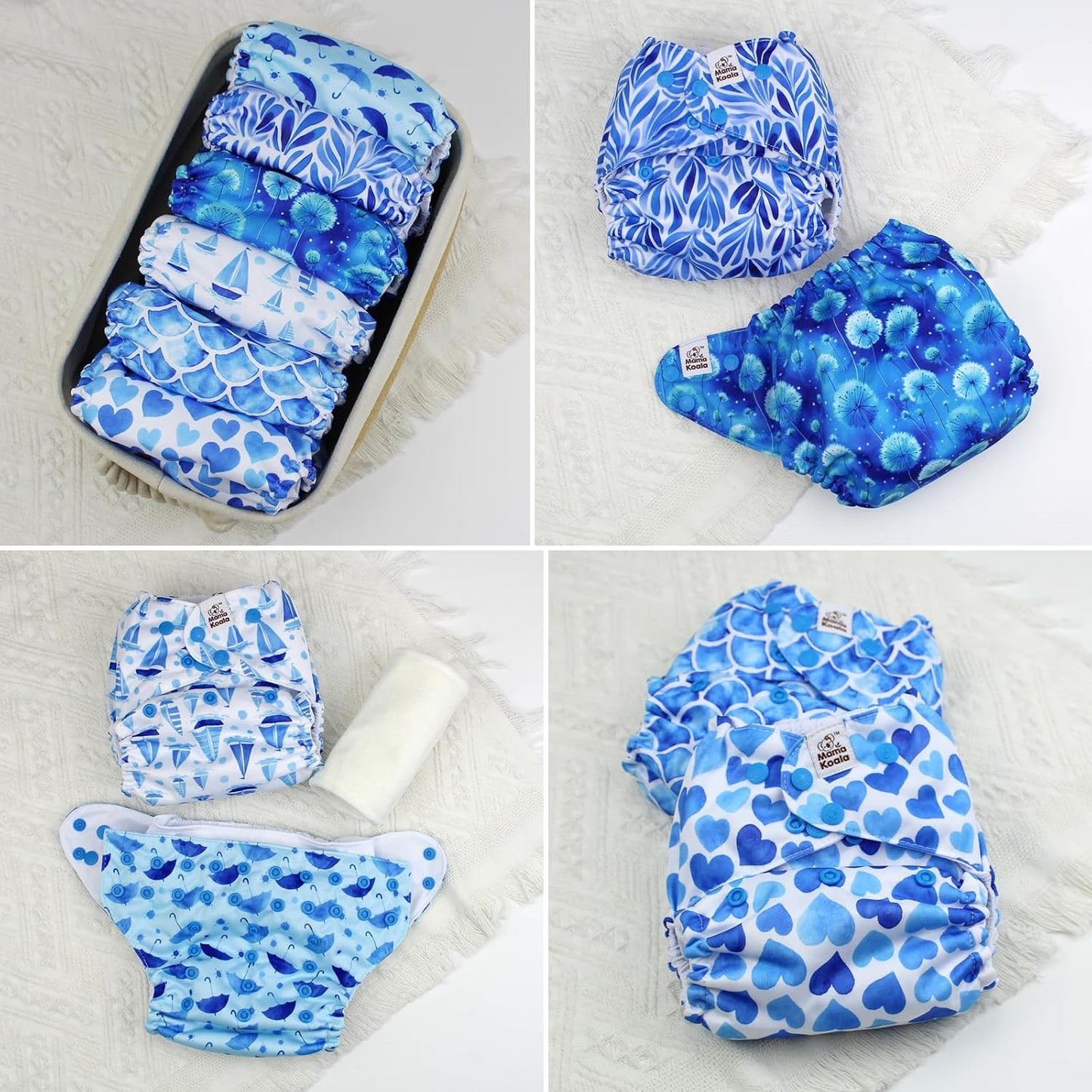 Mama Koala 3.0 Pocket Cloth Diapers for Babies with AWJ Lining, 6 Pack with 6 4-Layer Natural Cloth Diaper Inserts - Reusable and Washable Pocket Diapers(Hardworking Bees) - Colors A