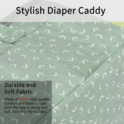 Diaper Caddy Organizer, Baby Basket for Baby Shower With Lid，Car Caddy for New Born，Portable and Foldable Baby Essentials with Handle/8 Side Pockets (cotton print)