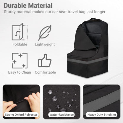 Car Seat Travel Bag - Padded, Comfortable, Durable, Roomy Gate Check Carseat Cover Backpack Fits 3-in-1，Convertible, Booster & Infant Car Seats for Airplane, Airport, Gray
