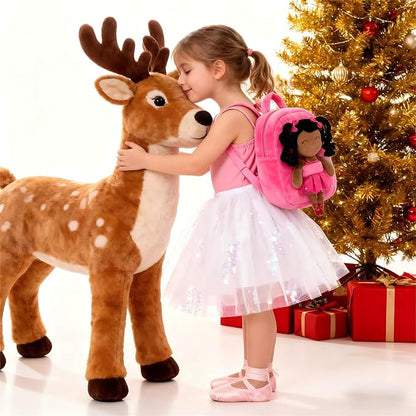Gloveleya Toddler Backpack for Kids Soft Toys Plush Curly Ballet Girl Doll Rose