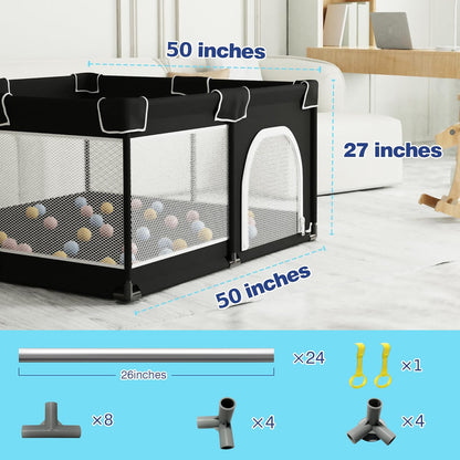 Grobeybees Playpen for Babies and Toddlers, Small Baby Playpen, Playard with Bag, Indoor & Outdoor Play Pen, Sturdy Safety Baby Play Yard with Soft Breathable Mesh(Black, 36x36 inches)