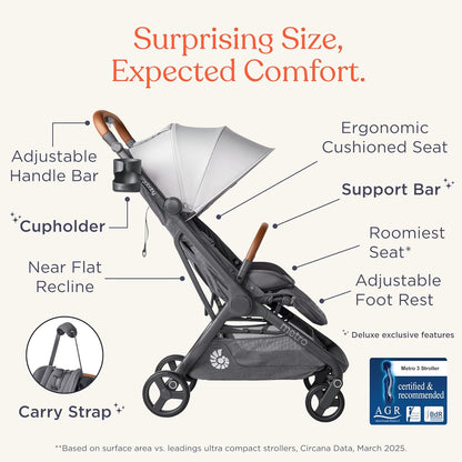 Ergobaby Metro 3 Baby Stroller for Newborns, Infants, and Toddlers - Travel Stroller with One-Hand Fold, Near-Flat Recline, Adjustable Handlebar - Onyx Black