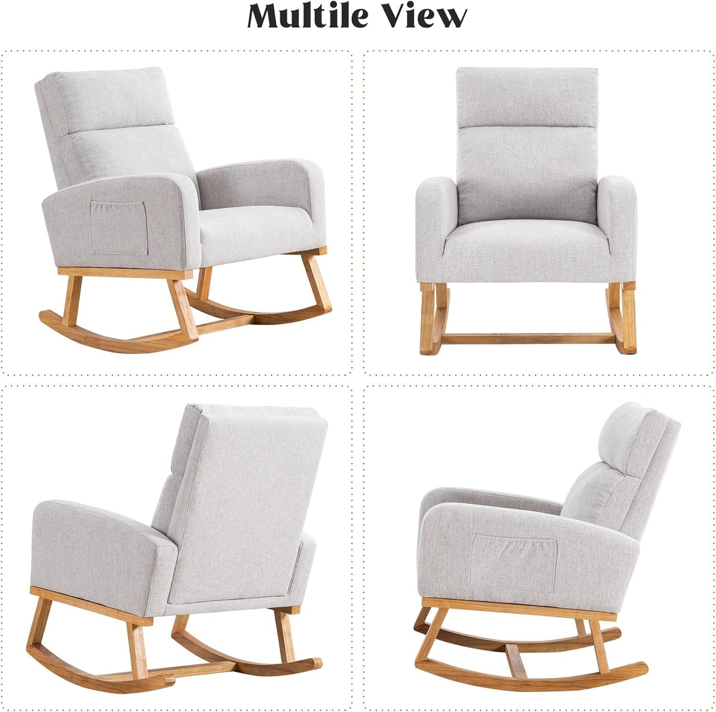 HCHAIRH Rocking Chair Nursery, Upholstered Fabricr Nursing Rocking Chairs with Soft High Back, Modern Nursery Glider Rocker for Mom Living Room, Bedroom, Camel