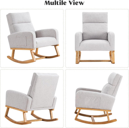 HCHAIRH Rocking Chair Nursery, Upholstered Fabricr Nursing Rocking Chairs with Soft High Back, Modern Nursery Glider Rocker for Mom Living Room, Bedroom, Camel