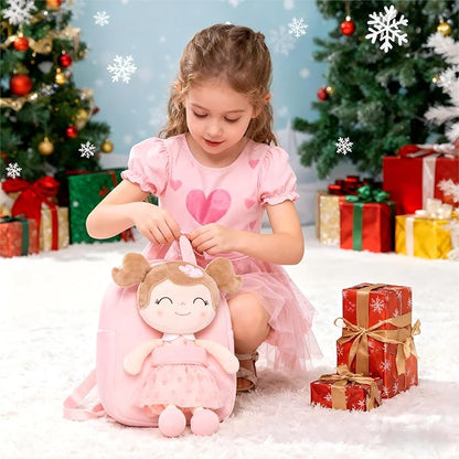 Gloveleya Toddler Backpack Baby Girl Gift Plush Bag Diaper Bag with Pink Flocking Heart Girl Backpack