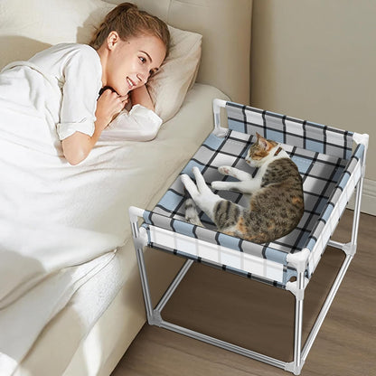 Bedside Window Pet Cat Bed - Dog Bed with Guardrail Extension Attached to Human Bed Height Elevated Dogs Cats Window Perch Bedside Dog Cot Sleeper Hammock Furniture Pet Beds (34'' x 20'' x 24'')