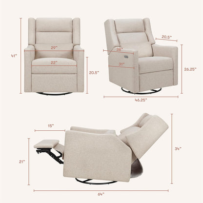 Kiwi Glider Recliner w/Electronic Control and USB | in Almond Teddy Loop w/Light Wood Base, Greenguard Gold Certified