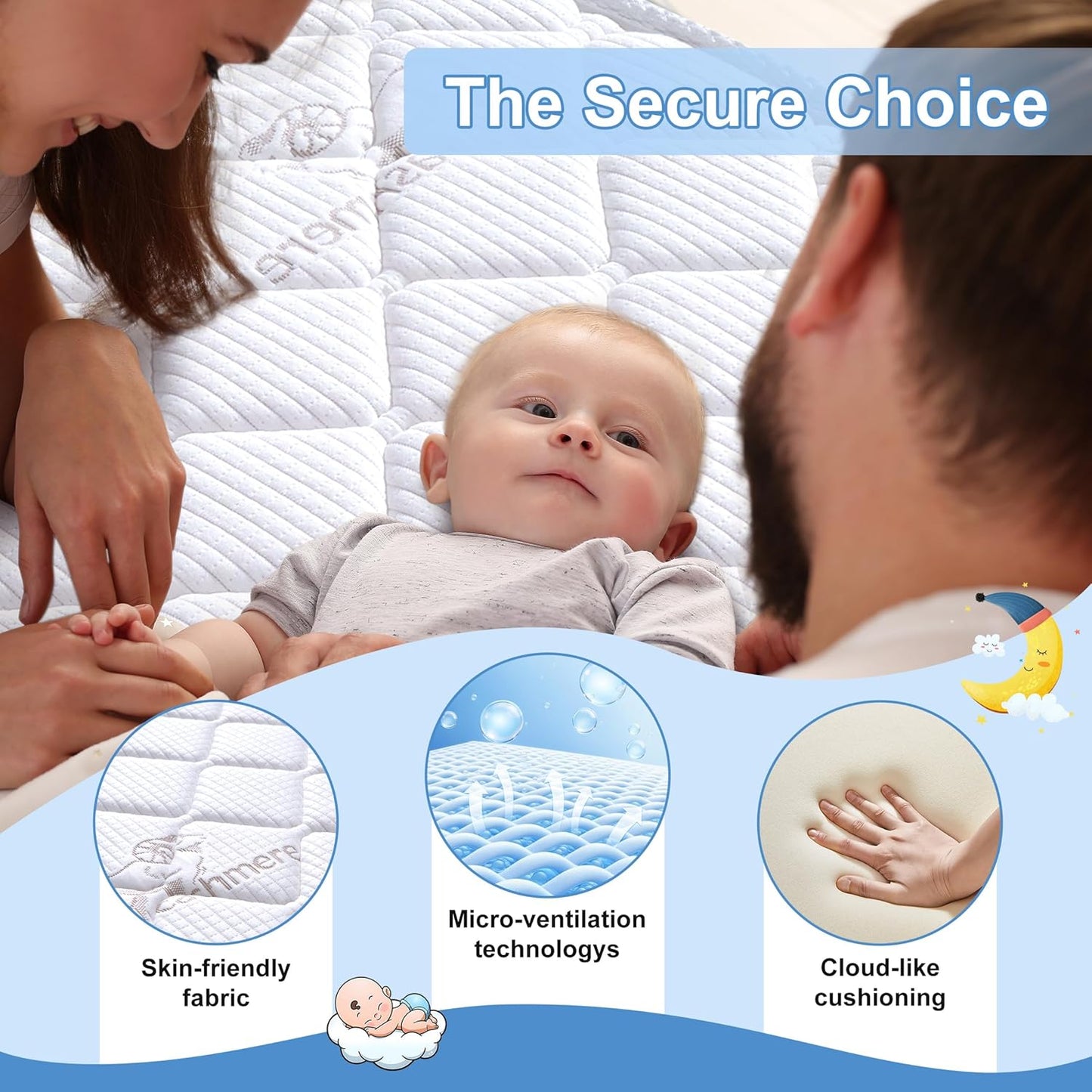 Feisaibaoly Pack and Play Mattress (38 “x26 ”x1.5),Skin Friendly Fabric, Soft, Breathable and Quiet, Provides Baby Friendly Support and Helps Healthy Spine Development,Pack and Play Topper.