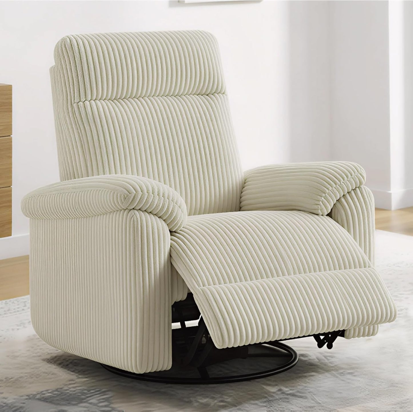 KISLOT Swivel Rocker Recliner for Adults, Corduroy 360 Degree Swivel Glider Recliner Manual 3-Position Adjustable Easy Assembly for Small Space Living Room Nursery Bedroom