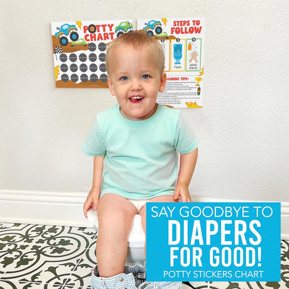 Hadley Designs Potty Training Chart for Toddlers Boys -10 Sticker Potty Chart for Toddlers Boys, 8.5x11" Potty Training Sticker Charts for Toilet Success, Monster Truck Toddler Reward Chart for Kids