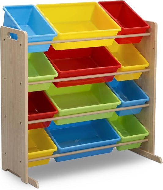 Delta Children Kids Toy Storage Organizer with 12 Plastic Bins - Greenguard Gold Certified, Natural/Primary
