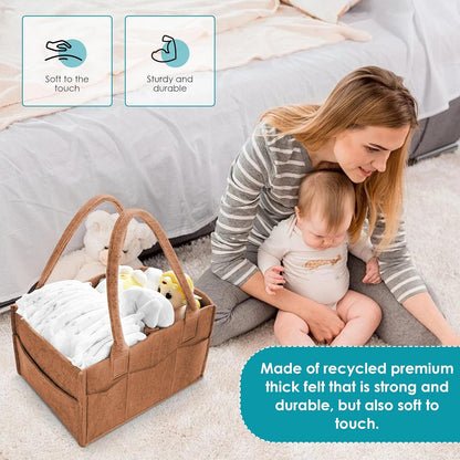 Cute Castle 2 Pack Diaper Caddy Organizer - Portable Baby Caddy Organizer with Handle, Nursery Storage Bin and Car Organizer for Girls, Boys - Baby Gift Basket - Grey