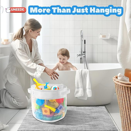 UNEEDE Bath Toy Organizer,1.55 Gallons Bathtub Toy Storage Organizer,Quick Access Bath Toy Holder For Bathtub,Baby Organizer And Storage,Quick Dry Baby Bath Toy Storage For Tub,Mesh Shower Caddy White