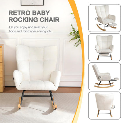 Rocking Chair Nursery with Airbag, Comfy Modern Nursery Rocking Reading Chair indoor with Footrest, Cozy Upholstered Glider Rocker Chairs for Living Room Bedroom Offices(Chenille, Dark Grey)