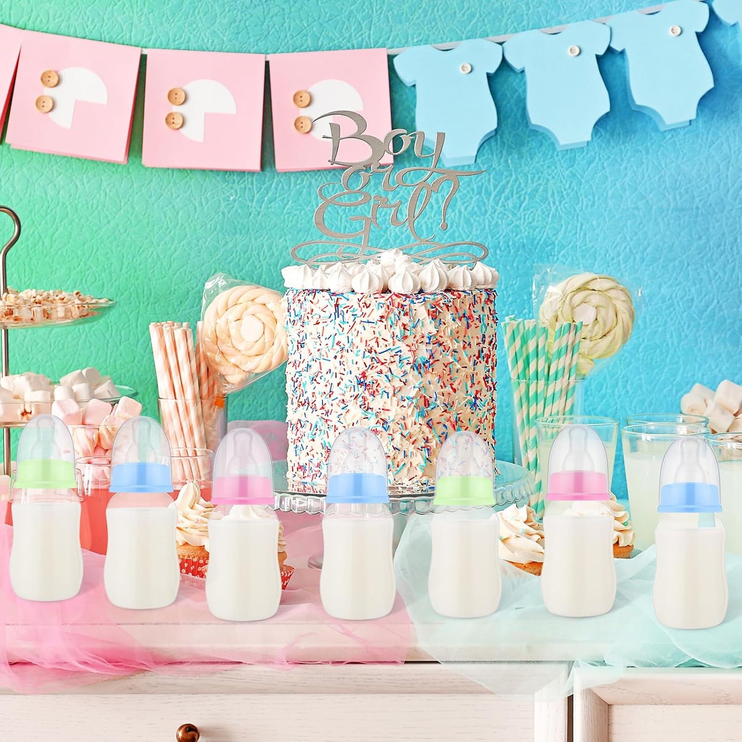 SiliFine 30 Pcs Baby Shower Favors Party Bottle Chug Game Mini Bottles Gift Sets for Gender Reveal Birthday Party Supplies Gift (Pink)
