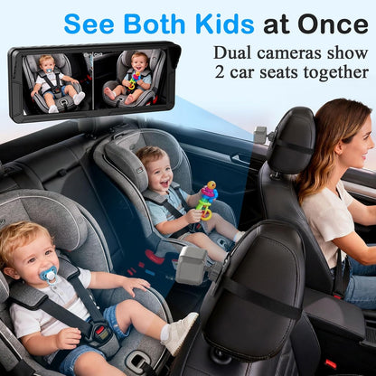 Dual Baby Car Camera for 2 Kids – 6.9” Split Screen Ultrawide HD Display with 2 Cameras, IR Night Vision, Easy Installation, Dual Car Camera Baby Monitor for Infant & Toddler Safety by Fodkh
