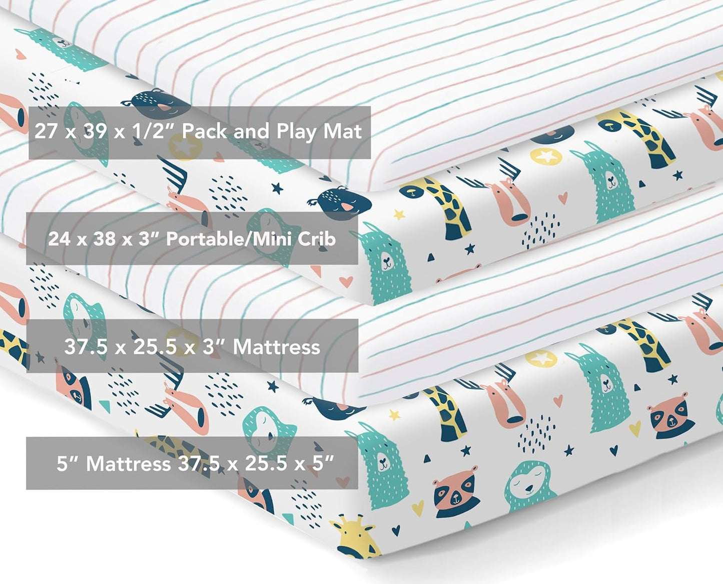 100% Organic Cotton Fitted Sheets for Graco Pack n Play, Babyletto, Pamo Babe, Hiccapop, Dream on Me, Evenflo, Baby Trend, Hygge Hush Portable/Mini Crib/Playards, Beka Bedside Bassinet 2 Pk