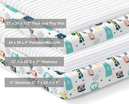 100% Organic Cotton Fitted Sheets for Graco Pack n Play, Babyletto, Pamo Babe, Hiccapop, Dream on Me, Evenflo, Baby Trend, Hygge Hush Portable/Mini Crib/Playards, Beka Bedside Bassinet 2 Pk