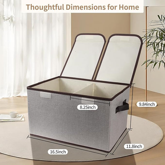 Foldable Fabric Storage Box, 16.5 x 11.8 x 9.8 inches (L x W x H), with Double-Lid & Dividers, Large Organizer for Home, Closet, Office(Grey, 4 Packs)