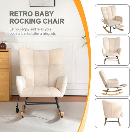 Rocking Chair Nursery with Airbag, Comfy Modern Nursery Rocking Reading Chair indoor with Footrest, Cozy Upholstered Glider Rocker Chairs for Living Room Bedroom Offices(Chenille, Dark Grey)