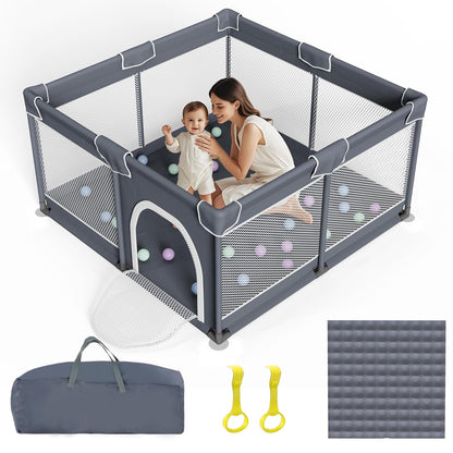 Grobeybees Playpen for Babies and Toddlers, Small Baby Playpen, Playard with Bag, Indoor & Outdoor Play Pen, Sturdy Safety Baby Play Yard with Soft Breathable Mesh(Black, 36x36 inches)