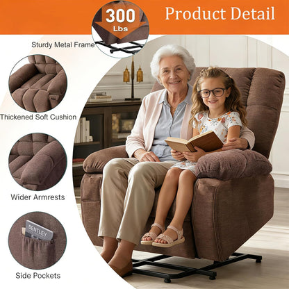 Power Lift Recliner Chair for Adult with Heated and Full Body Massage, Glider Nursery Chair with Cup Holder and USB Charge Port, Oversided Swivel Rocker Recliner for Living/Study/Bedroom Room, Grey