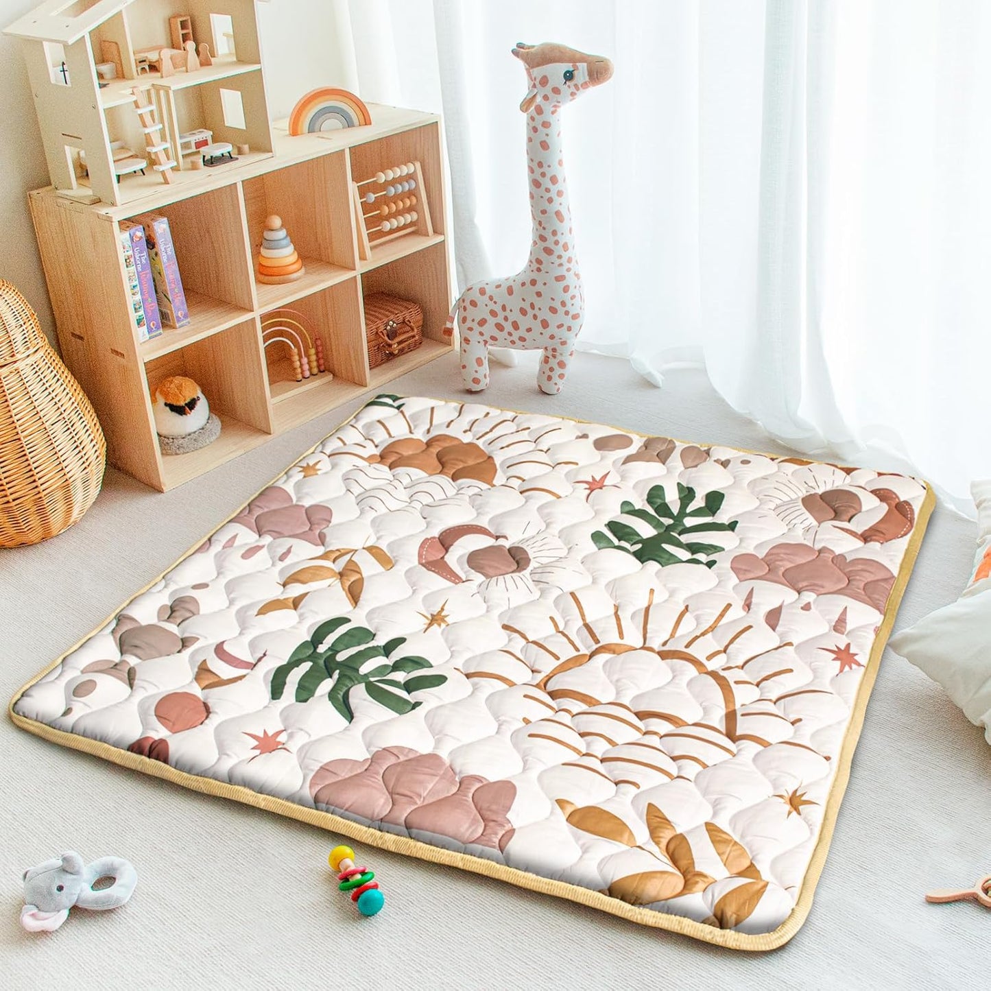 Baby Play Mat, 50x50 Playpen Mat with Super Soft Touch, Activity Mats with Upgraded Anti-Slip Bottom, Machine Washable Crawling Mats for Floor & Picnic (Animal Alphabets)