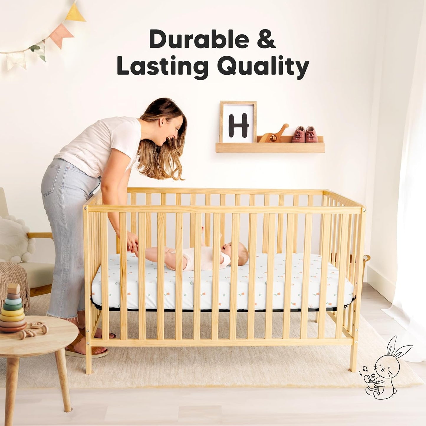 2-Pack Waterproof Pack and Play Sheets, Mini Crib Sheets Fitted for Boy, Girl - 38 x 26 Viscose from Bamboo Pack N Play Mattress Sheets for Graco, Toddler Playard Baby Crib Sheets Neutral (Blue Flax) - Colors A