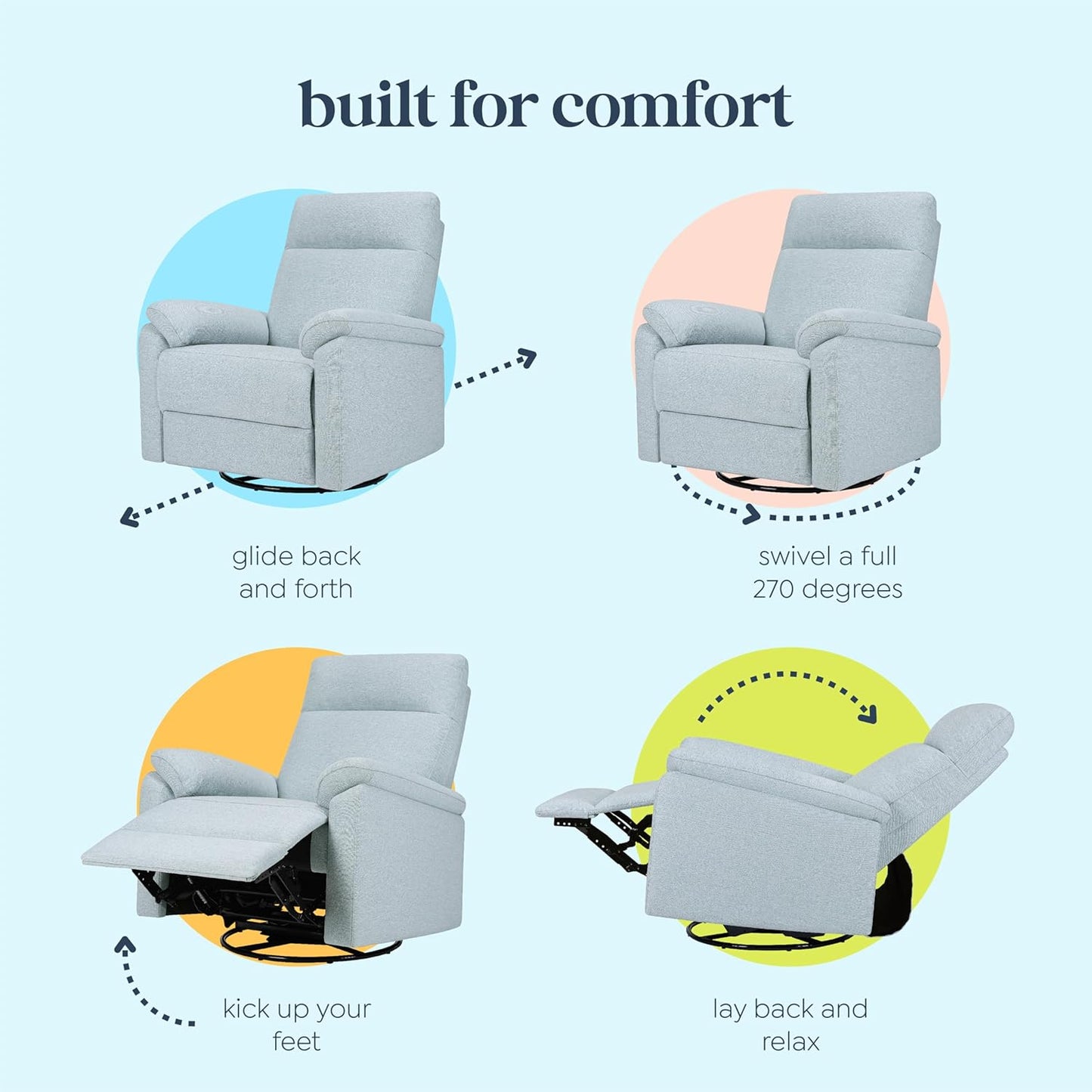 Davinci Suzy Glider Recliner Nursery Chair - Glider Rocking Chair for Nursery and Living Room - GREENGUARD Gold, FSC & Certi-PUR US Certified - 360° Swivel Rocker Recliner Chair (Cozy Cream Boucle)