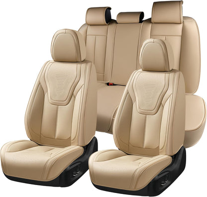 FLORICH Car Seat Covers, Brown Leather Seat Covers for Cars, Faux Nappa Leather Automotive Seat Protectors, Car Seat Cushions Universal Fit for Most Sedans SUVs Trucks - Brown