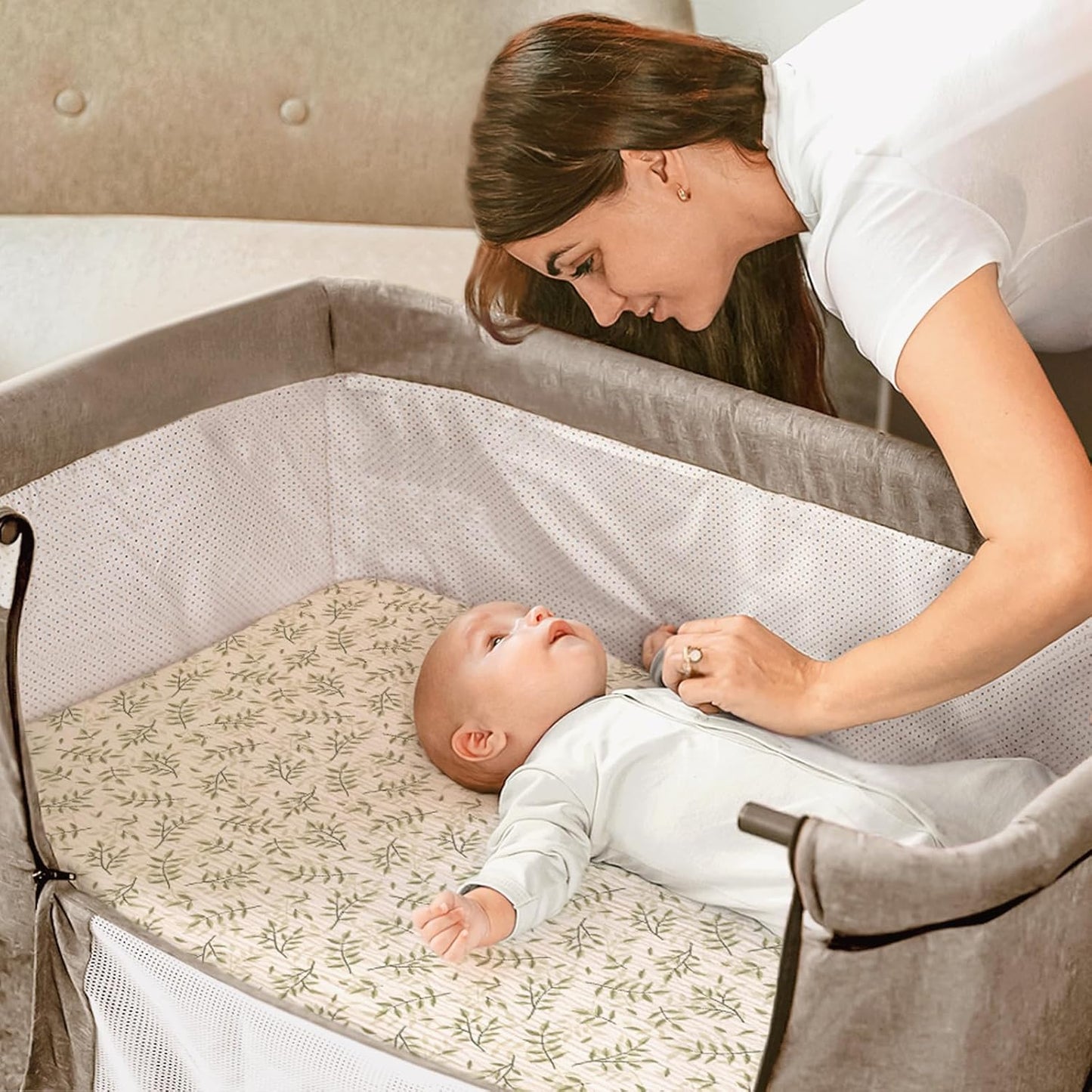 lulumoon Baby Bassinet Sheets Muslin: Cotton Bedside Bassinet Sheets Leaf for Boys - Fitted for Bedside Sleeper Mattress