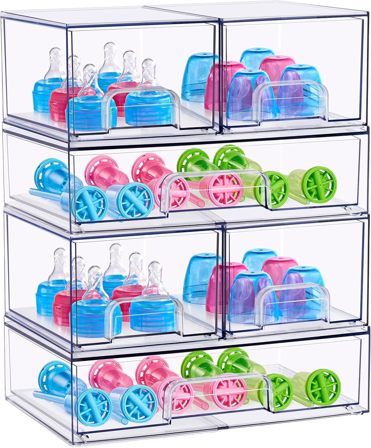 Sorbus Stackable Acrylic Storage Drawers – 2 Small + 2 Tall + 1 Wide – 5 Pack Clear Plastic Organizer Bins for Baby Bottles, Makeup, Bathroom & Vanity, Pull-Out Drawer Design for Kitchen Cabinets