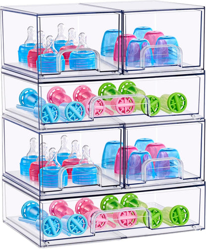 Sorbus Stackable Acrylic Storage Drawers – 2 Small + 2 Tall + 1 Wide – 5 Pack Clear Plastic Organizer Bins for Baby Bottles, Makeup, Bathroom & Vanity, Pull-Out Drawer Design for Kitchen Cabinets