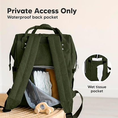 KeaBabies Baby Diaper Bag Backpack - Large Baby Bag for Boys, Girls, Waterproof Multi Function Travel Diaper Backpack with Changing Pad, Durable Travel Essentials for Moms and Dads (Dark Olive)
