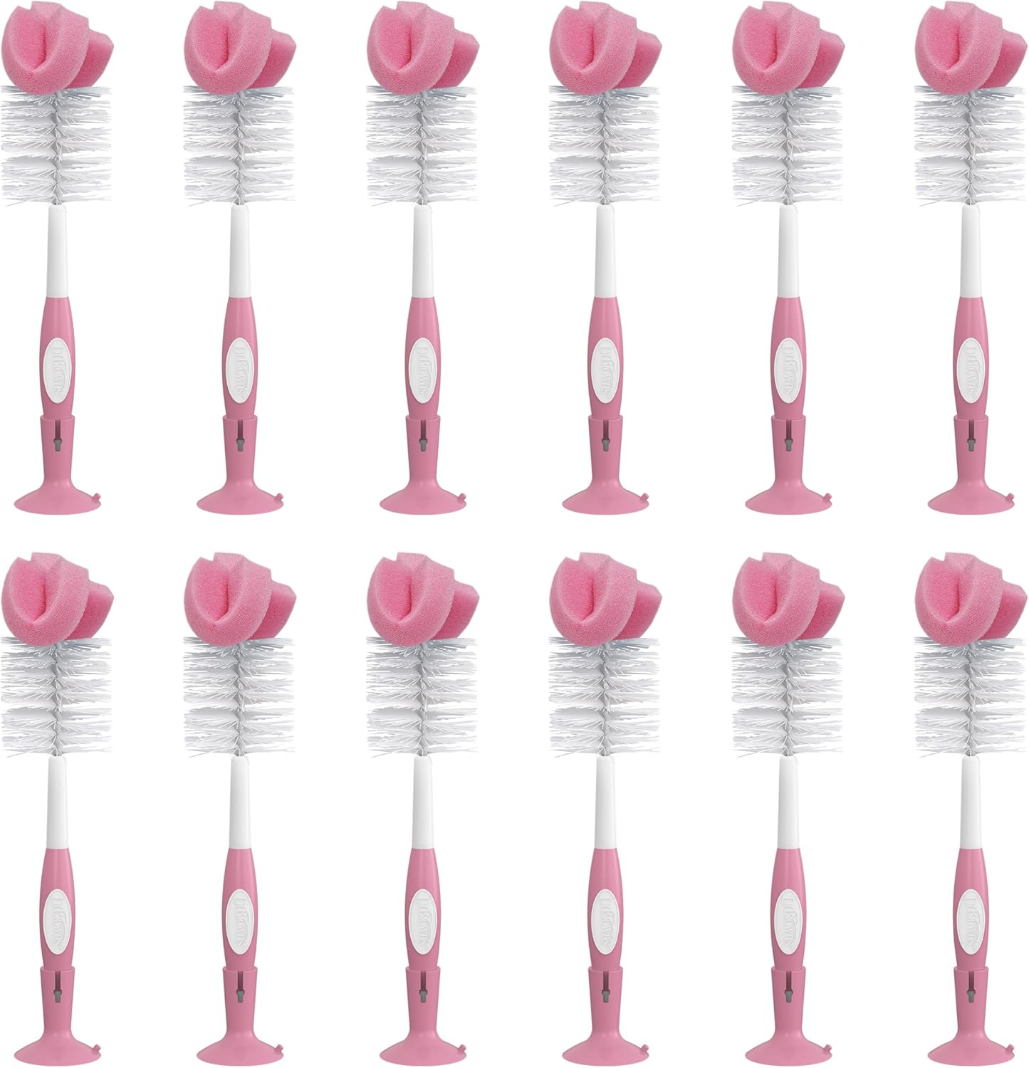 Dr. Brown's Reusable Sponge Baby Bottle Cleaning Brush with Suction Cup Stand, Scrubber and Nipple Cleaner, Pink 1-Pack