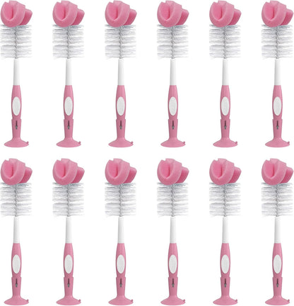 Dr. Brown's Reusable Sponge Baby Bottle Cleaning Brush with Suction Cup Stand, Scrubber and Nipple Cleaner, Pink 1-Pack
