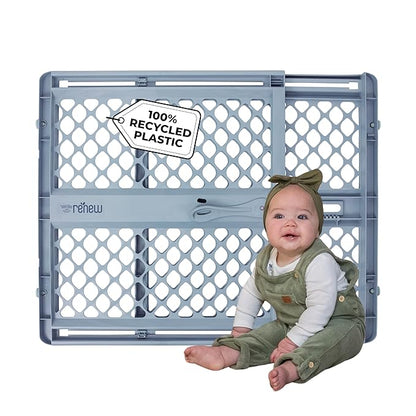 Toddleroo by North States - Renew 100% Recycled Plastic Baby Gate for Doorway; Sturdy for Indoor & Outdoor Use: Pressure Mounted, No Drill Gate; Made in USA; 26" to 42" Wide, 26" Tall Slate Blue