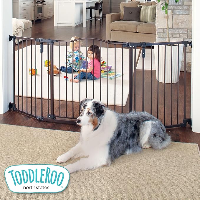 Toddleroo by North States - Deluxe Décor Safety Gate: Hardware Mounted Extra Wide Metal Baby Gate - Adjustable Child Gate - 38.3 to 72 Inches Wide - 30 Inches Tall - Matte Bronze