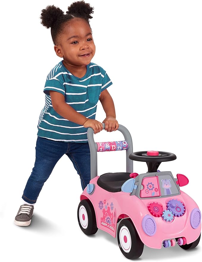 Radio Flyer Creativity Car, for Toddlers 1-3, 3-in-1 Push Walker Ride On Rocket with 17 Sensory Activities, Anti-Tip Feature, Under-Seat Storage, Horn and Gears, 42 lb Capacity, Toddler Ride On Toys