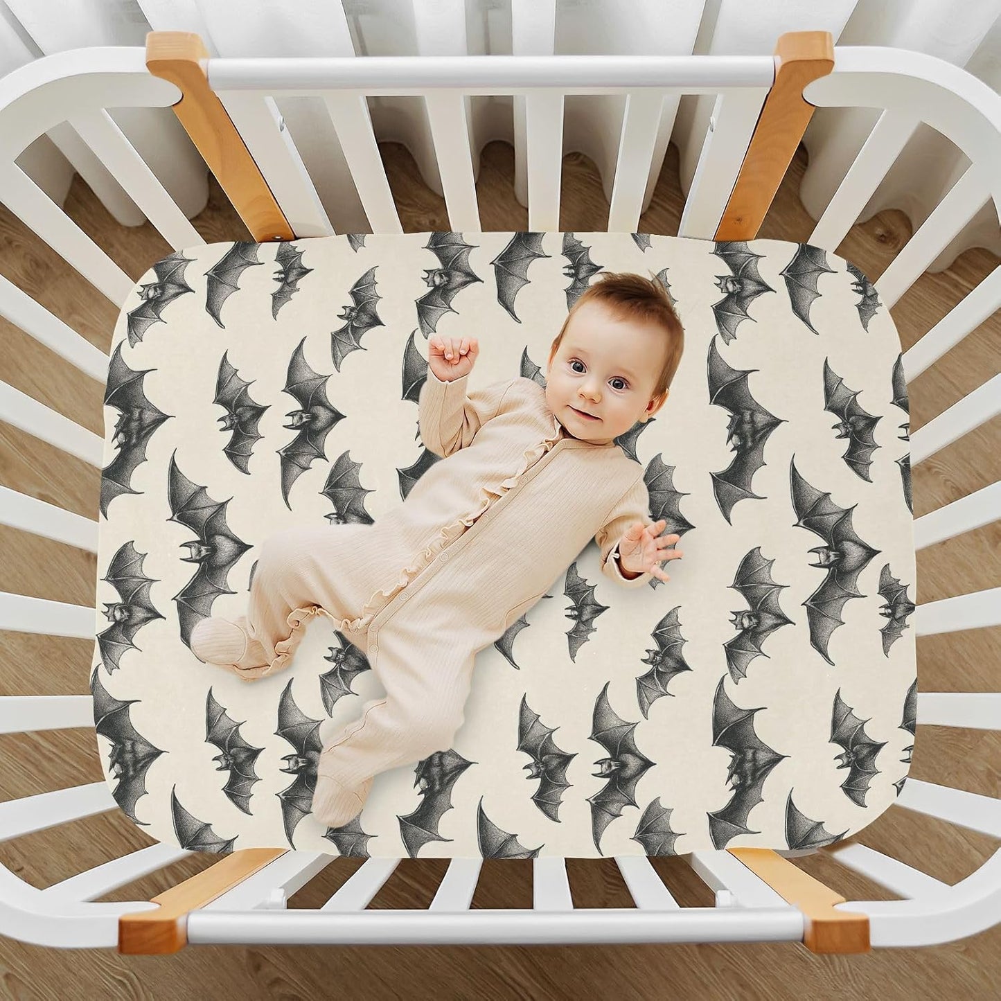 Fitted Crib Sheets White Bears with Clouds Stretchy Portable Playard Sheets for Baby Toddler, Breathable Soft Mini Crib Mattress 39 x 27 in for Boys and Girls