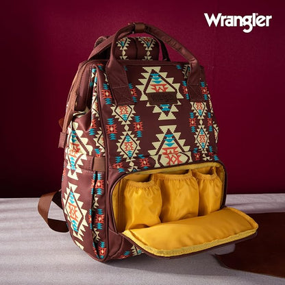 Montana West Wrangler Diaper Bag Backpack Aztec Travel Backpack Purses Western Multi-Function Baby Bags for Mom with Waterproof Insulated Pockets
