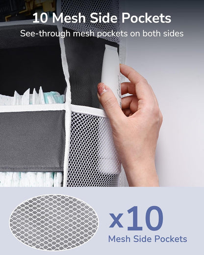 ULG 1 Pack Over Door Organizer with 5 Large and 10 Mesh Side Pockets, 44 lbs Weight Capacity Hanging Storage with Clear Window Kids Toys, Shoes, Diapers, Dark Grey, 5 Layers