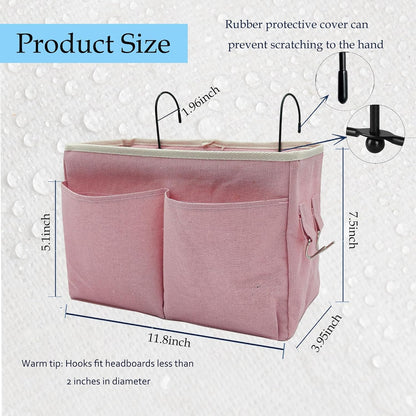 Bedside Caddy Organizer/Bedside Hanging Storage Bag Multi-Function Caddy for Bunk bed Hospital Beds Dorm Bed Rails, Holders Books Glasses Phones Magazine(White)