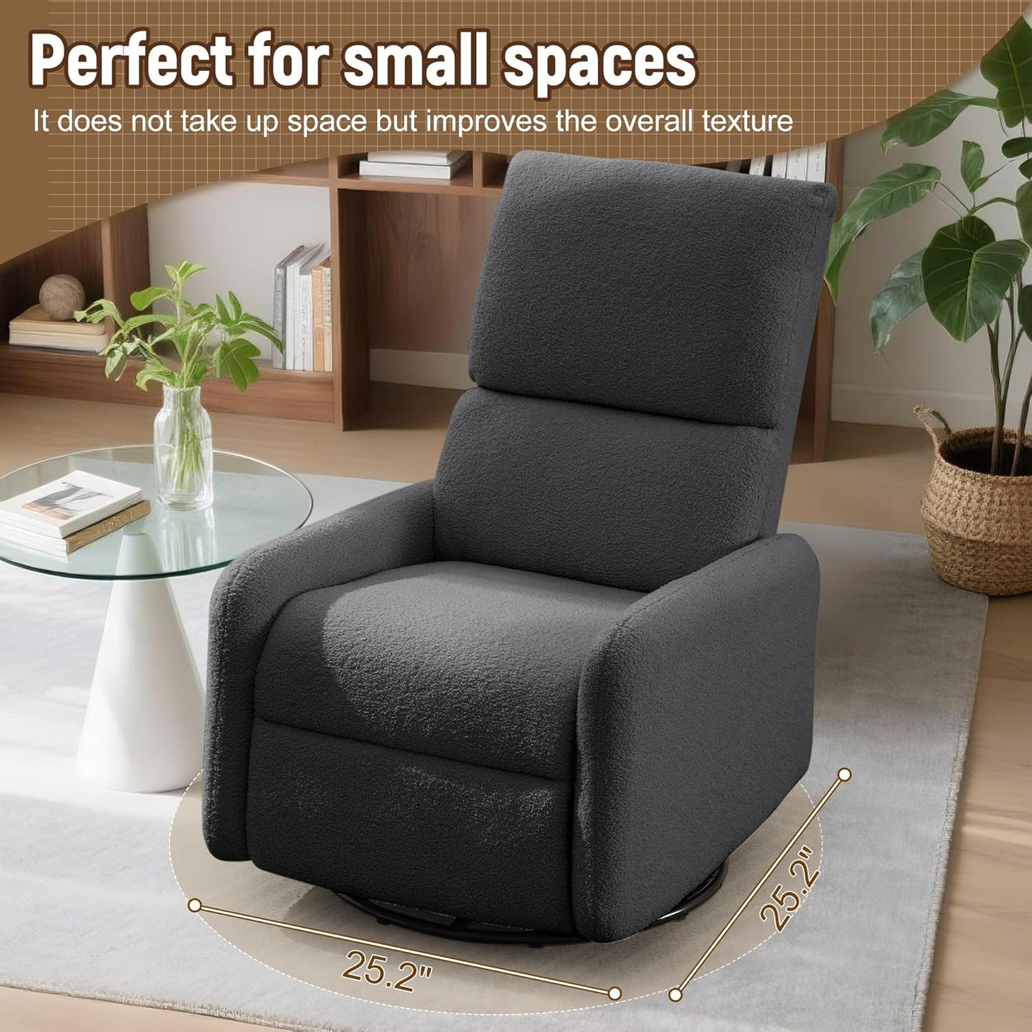 Korser 360° Rocking Chair, Nursery Rocker Chair with Side Pockets, Glider Nursing Chair with Steel Structure Base, Small Chair for Small Spaces, Sherpa Swivel Accent Chairs for Living Room, Nursing