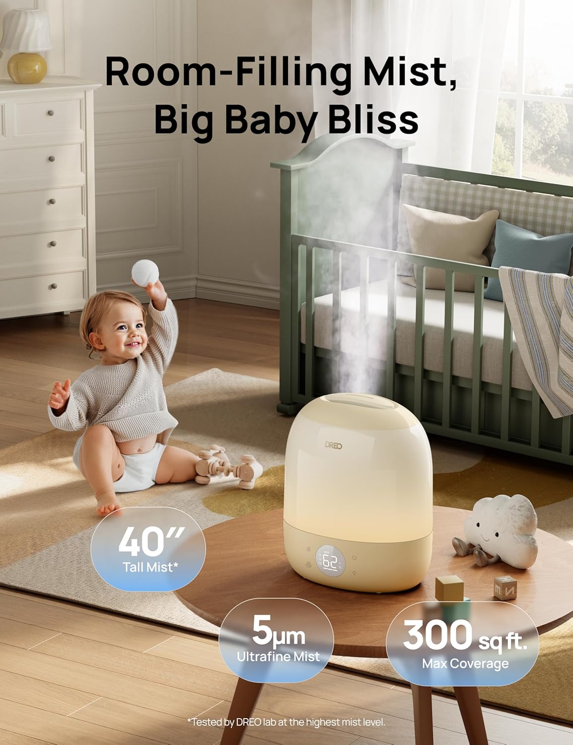 DREO Humidifiers for Bedroom - 30H Max Runtime & RGB Night Light & Sleep Trainer, Ultra Quiet 28dB Cool Mist Humidifier, Top Fill Smart Air Humidifier for Plants, Perfect for Baby & Nursery, HM409S